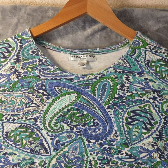 Rebecca Malone Petite Paisley Print T-Shirt PL Cotton/Polyester Blend Multicolor - Picture 2 of 9